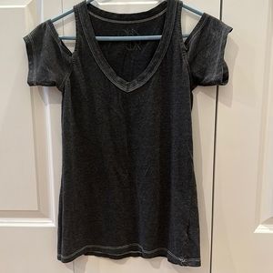 Gray Cold Shoulder Size S Cotton Polyester Tee